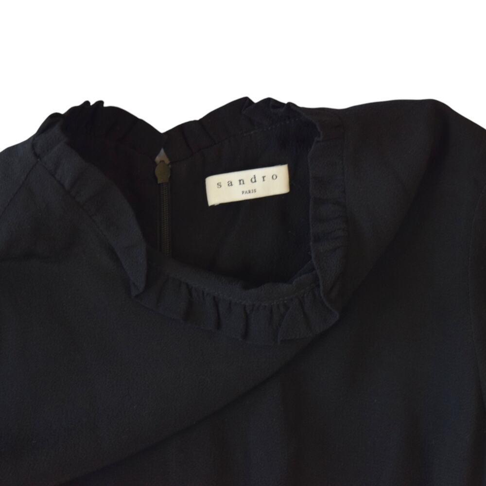 Sandro Paris Black Long Sleeve Ruffle Collar Dress Size 34 - Picture 2 of 7